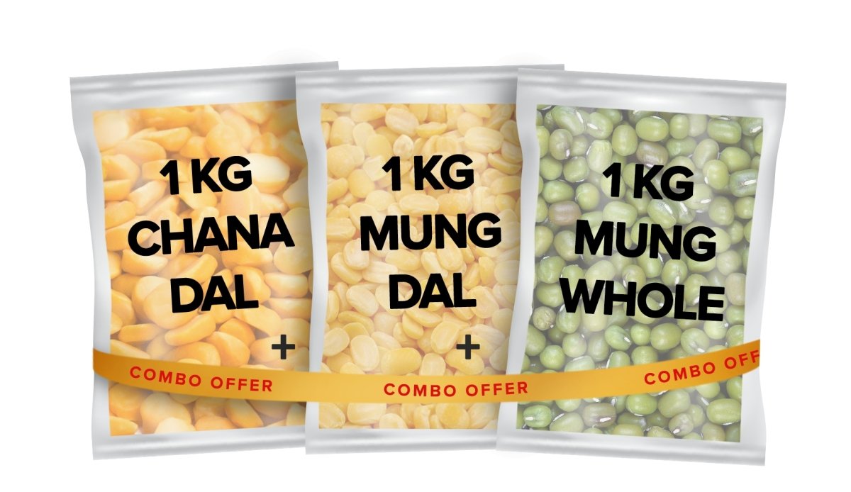 Dals Combo: 1 KG Chana Dal + 1 KG Mung Dal + 1 KG Mung Whole - Tulsidas