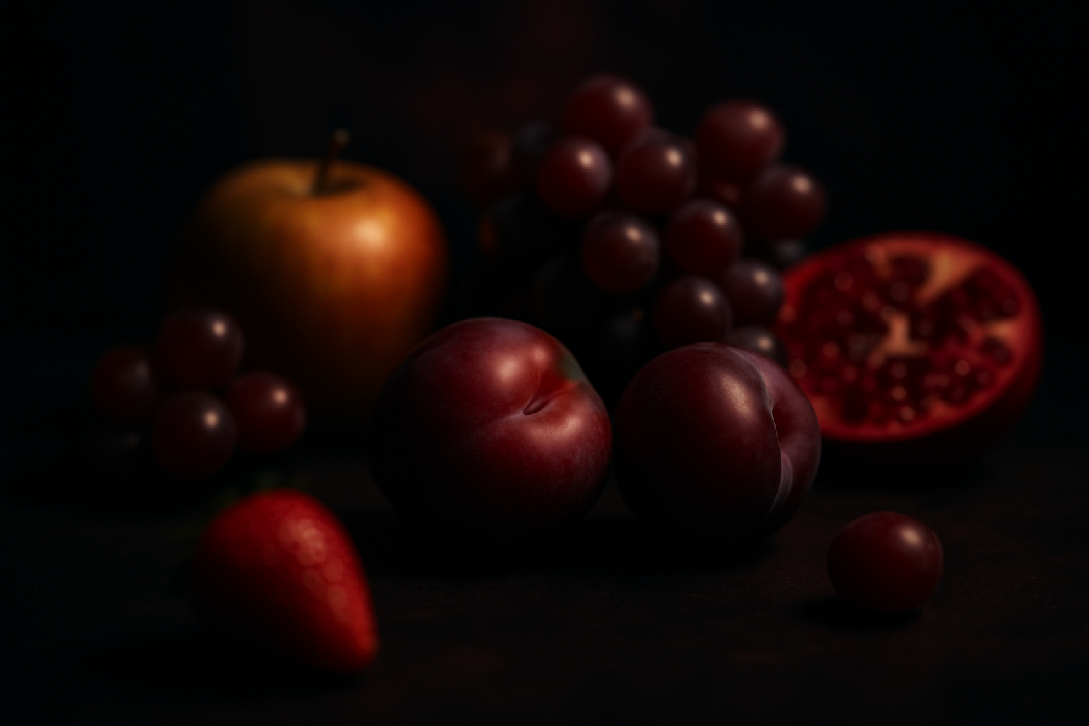 blurred high quality fruit photography images with studio lighting soft shadows around it, dark colours