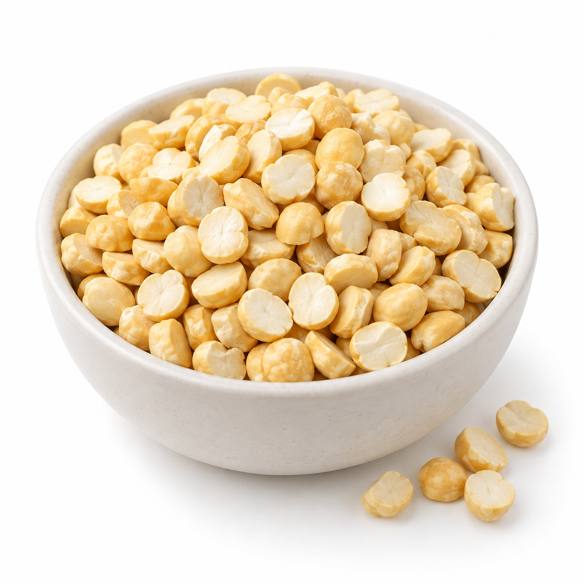 Illustration of roasted gram split (daria dal) in a white bowl