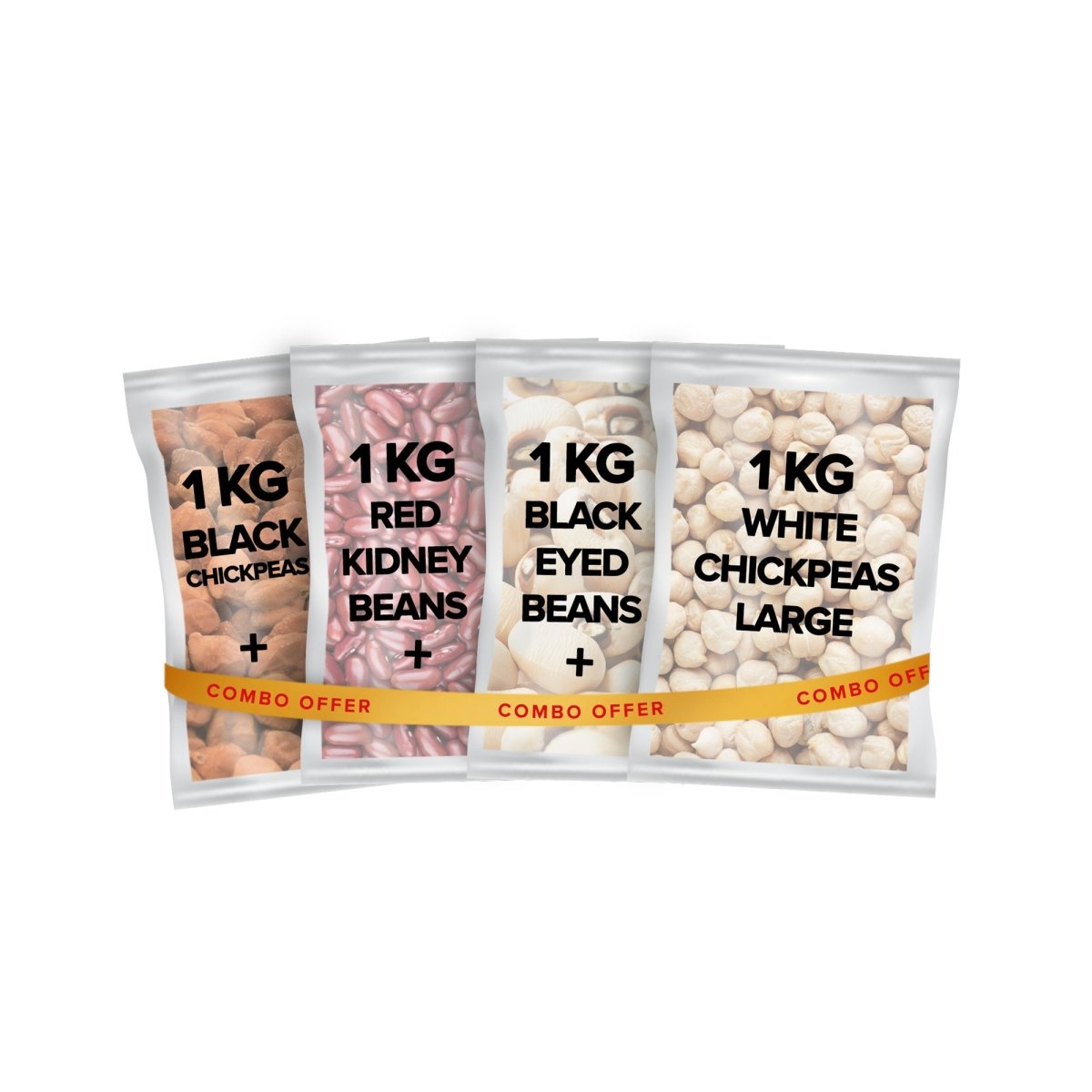 Beans Combo: 1 KG White Chickpeas + 1 KG Black Eyed Beans + 1 KG Red Kidney Beans + 1 KG Black Chickpeas - Tulsidas